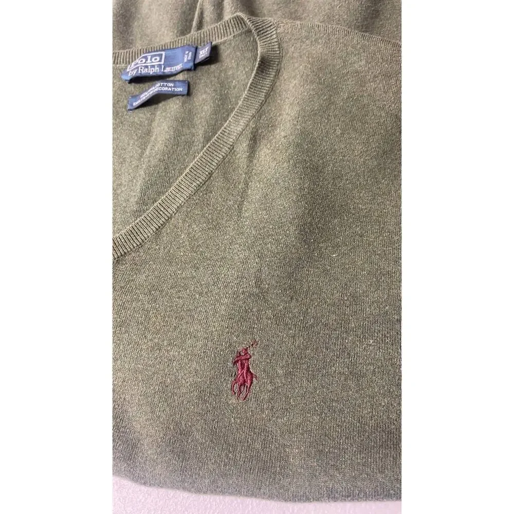 POLO RALPH LAUREN 100% Pima Cotton Sweater Vest‎ Men’s XLT Green V-Neck Red Pony